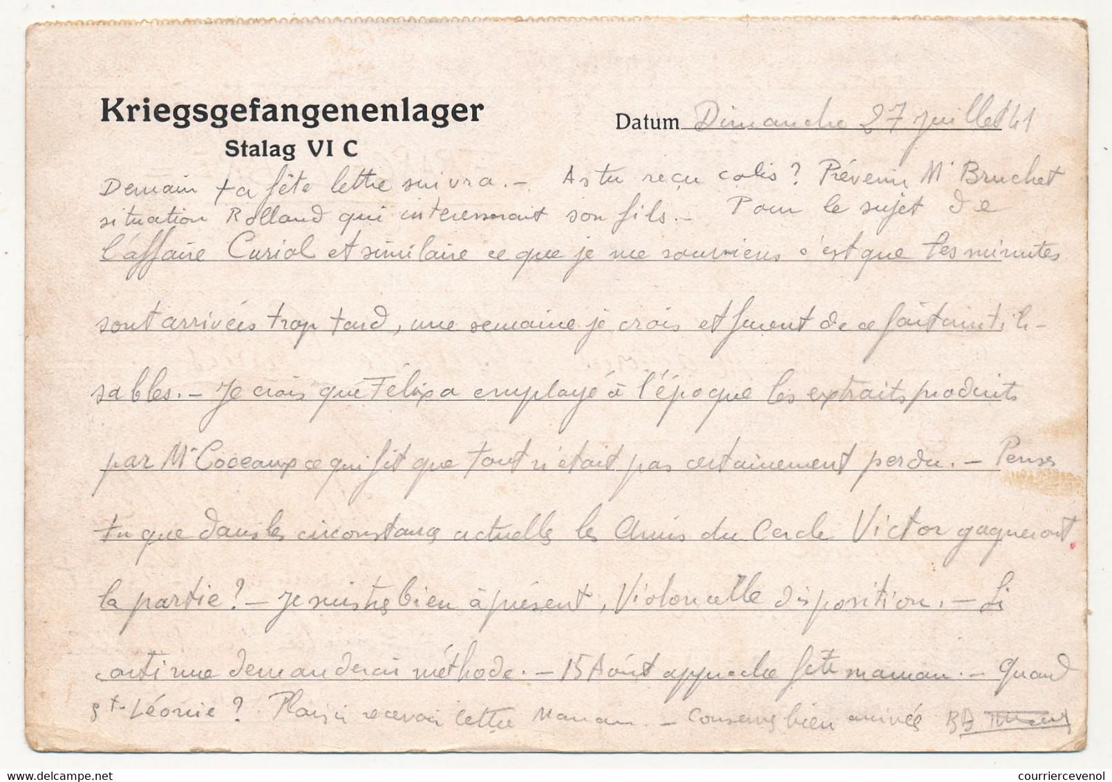 KRIEGSGEFANGENENPOST - Carte Postale Depuis Le Stalag VIC - 1941 - Censeur 22 - Guerre De 1939-45