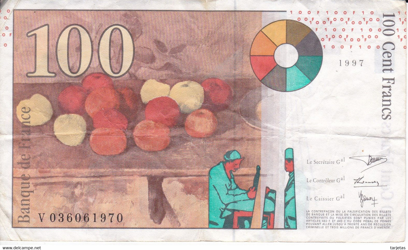 BILLETE DE FRANCIA DE 100 FRANCS DEL AÑO 1997 DE CEZANNE SERIE V  (BANKNOTE) - 100 F 1997-1998 ''Cézanne''