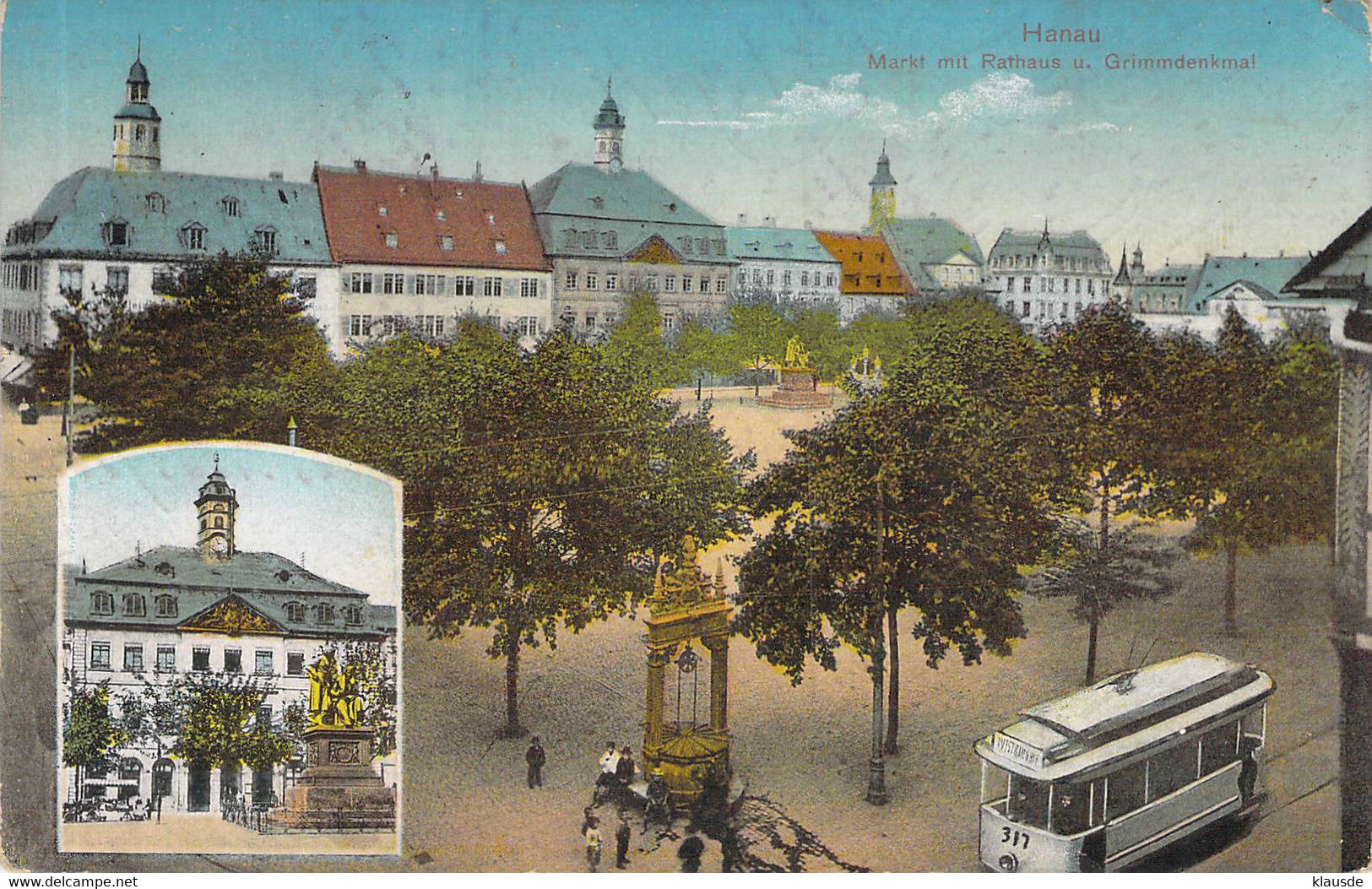 Hanau - Markt Mit Rathaus U. Grimmdenkmal Feldpost 1915 - Hanau