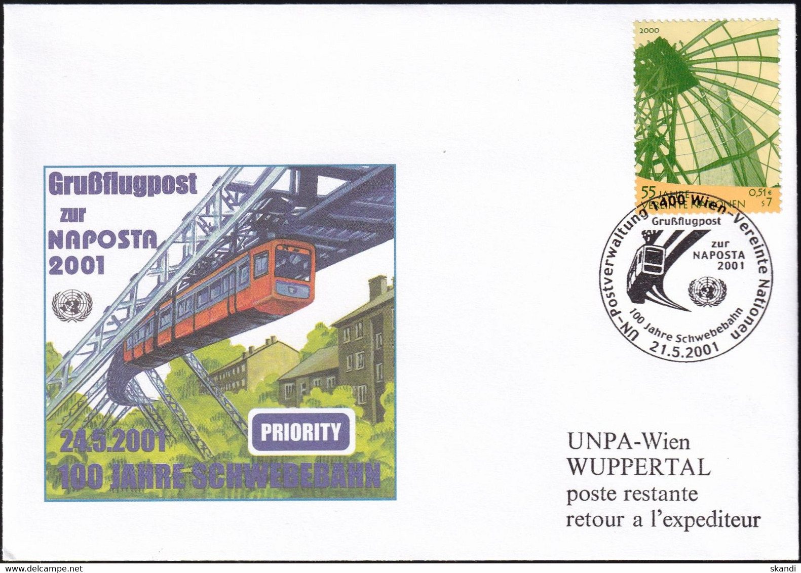 UNO WIEN 2001 Grussflugpost Zur Naposta 2001 Brief - Covers & Documents