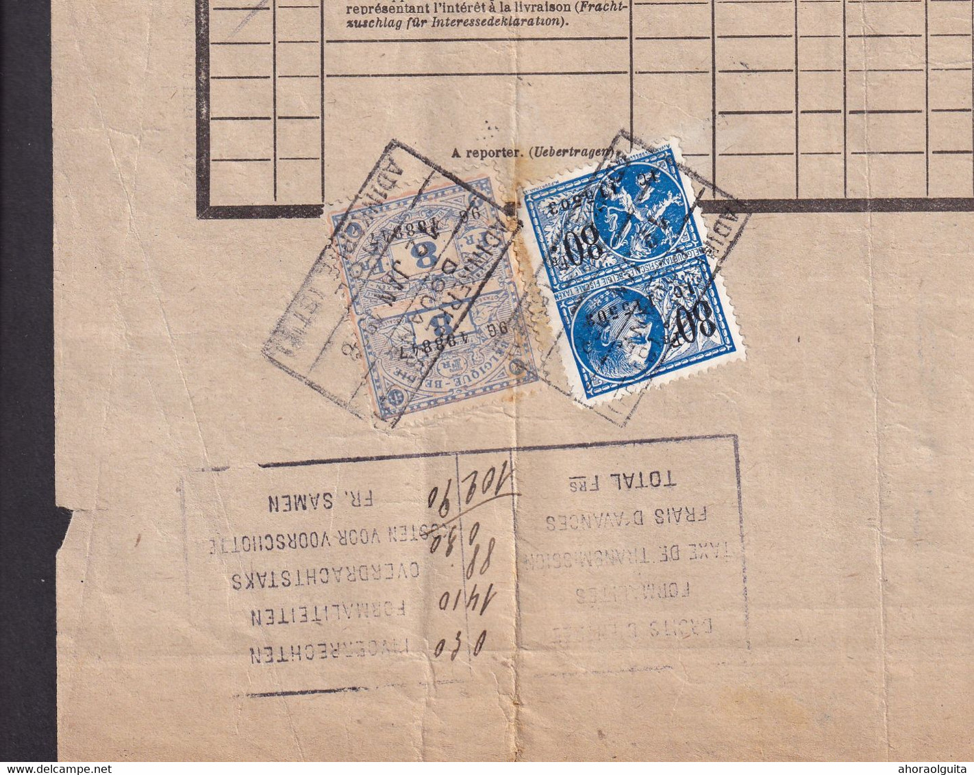 DDZ 288 --  Document De Transport Français - 2 Cachets DOUANE ADINKERKE S/Timbres Fiscaux , Gare Dito 1928 - Documenti