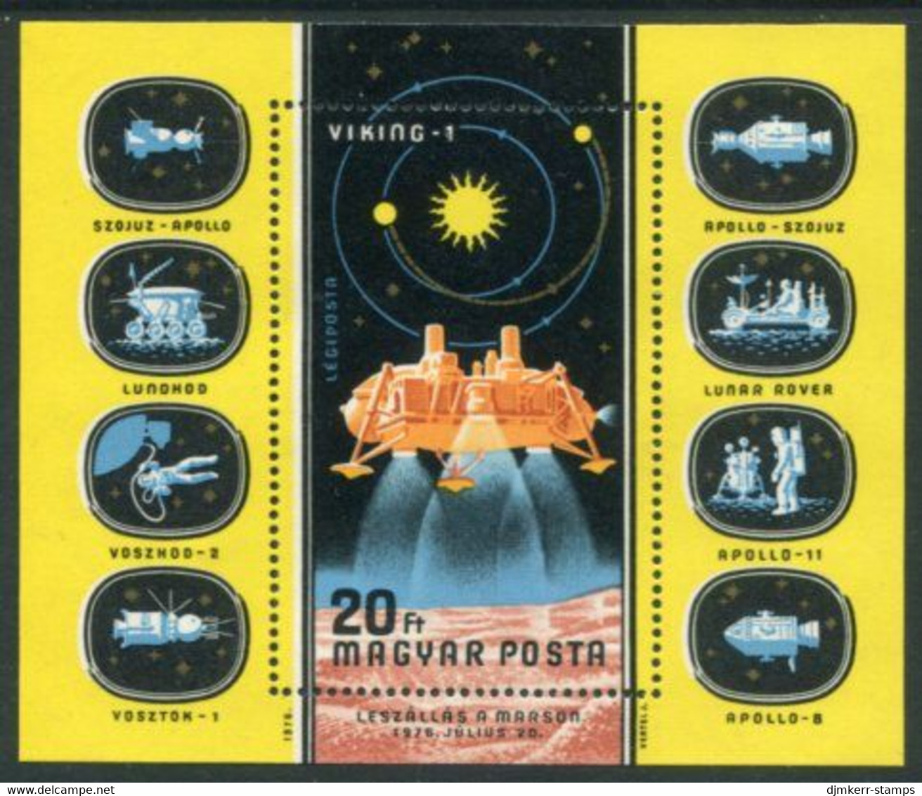 HUNGARY 1976 Space Exploration Block  MNH / **.  Michel Block 121 - Unused Stamps