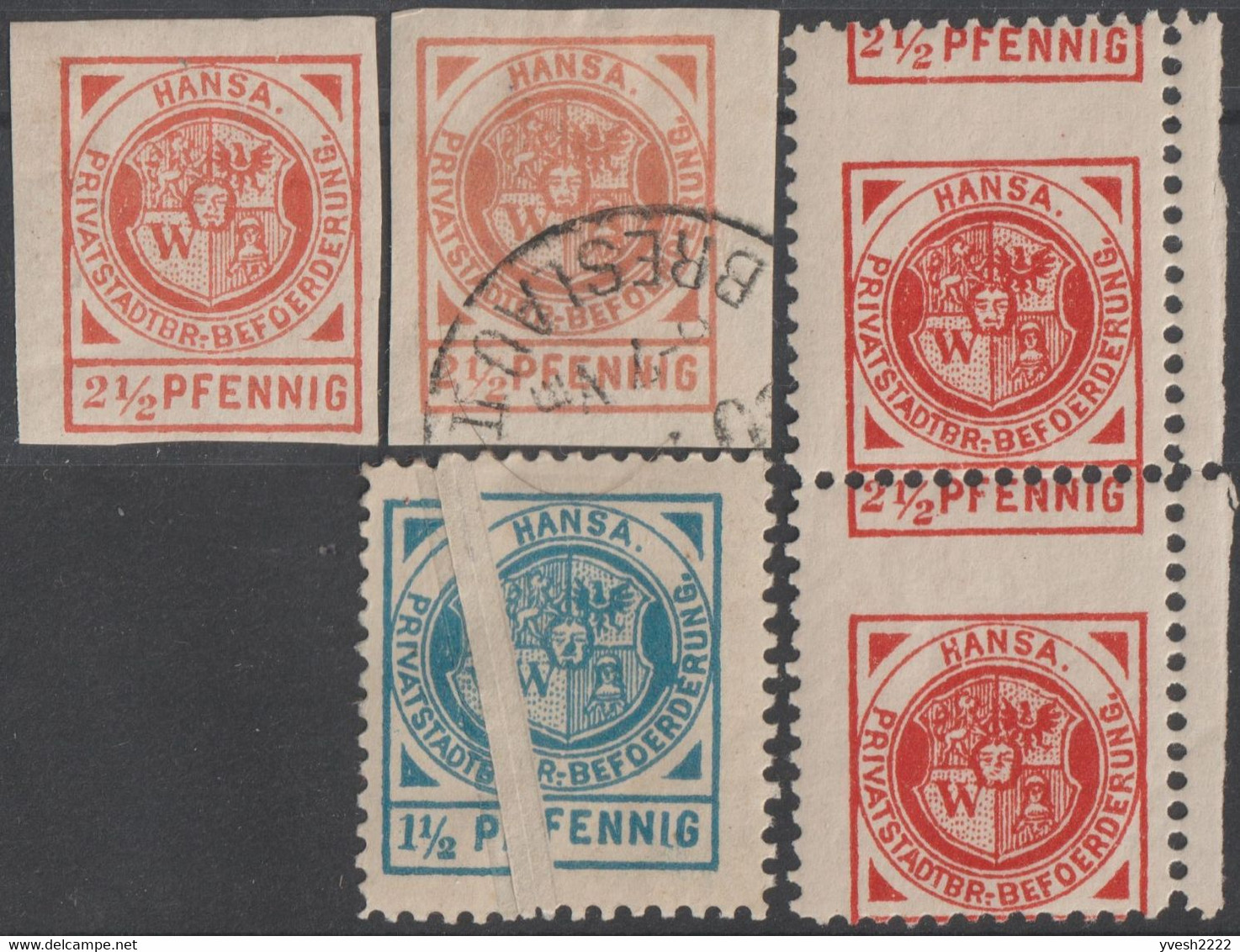 Allemagne / Pologne. Postes Locales De Breslau / Wroclaw, 5 Timbres, Pli Accordéon, Piquage à Cheval - Andere & Zonder Classificatie