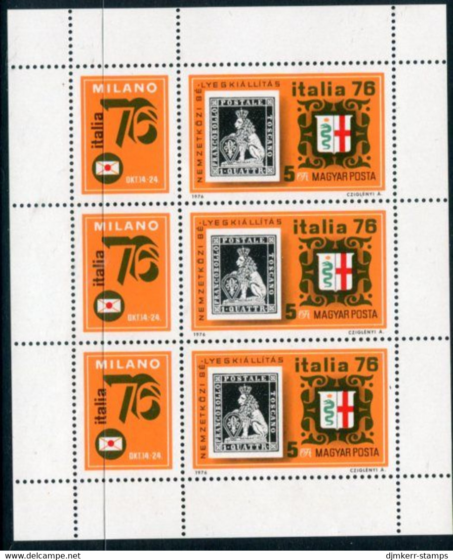HUNGARY 1976 ITALIA Stamp Exhibition Sheetlet MNH / **.  Michel 3143 Kb - Ungebraucht