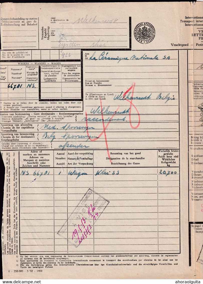 DDZ 299 - Déclaration En Douane - Cachets DOUANE VISE 1953 S/ Timbres Fiscaux Via HERBESTHAL Et MONTZEN Factage - Documentos