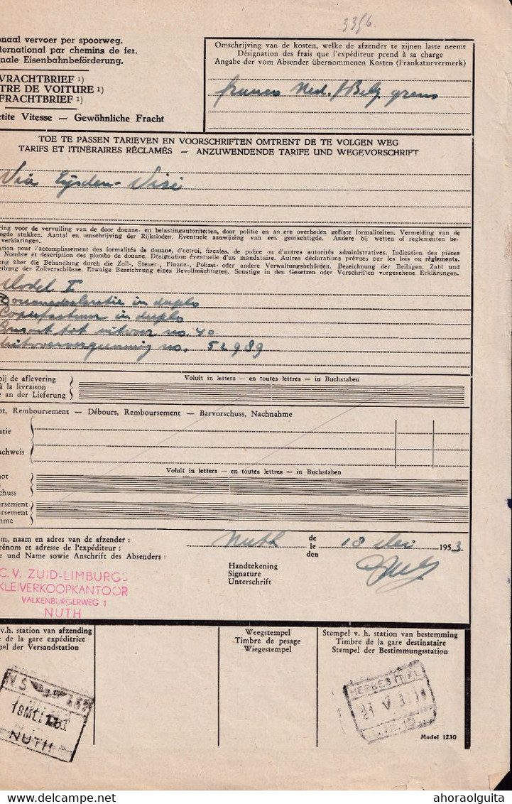DDZ 299 - Déclaration En Douane - Cachets DOUANE VISE 1953 S/ Timbres Fiscaux Via HERBESTHAL Et MONTZEN Factage - Documenten