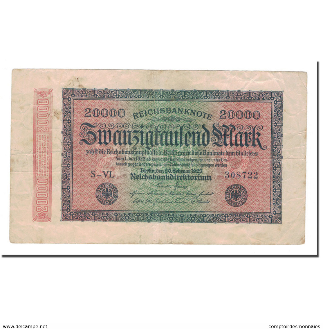 Billet, Allemagne, 20,000 Mark, 1923, 1923-02-20, KM:85a, TB+ - 20000 Mark