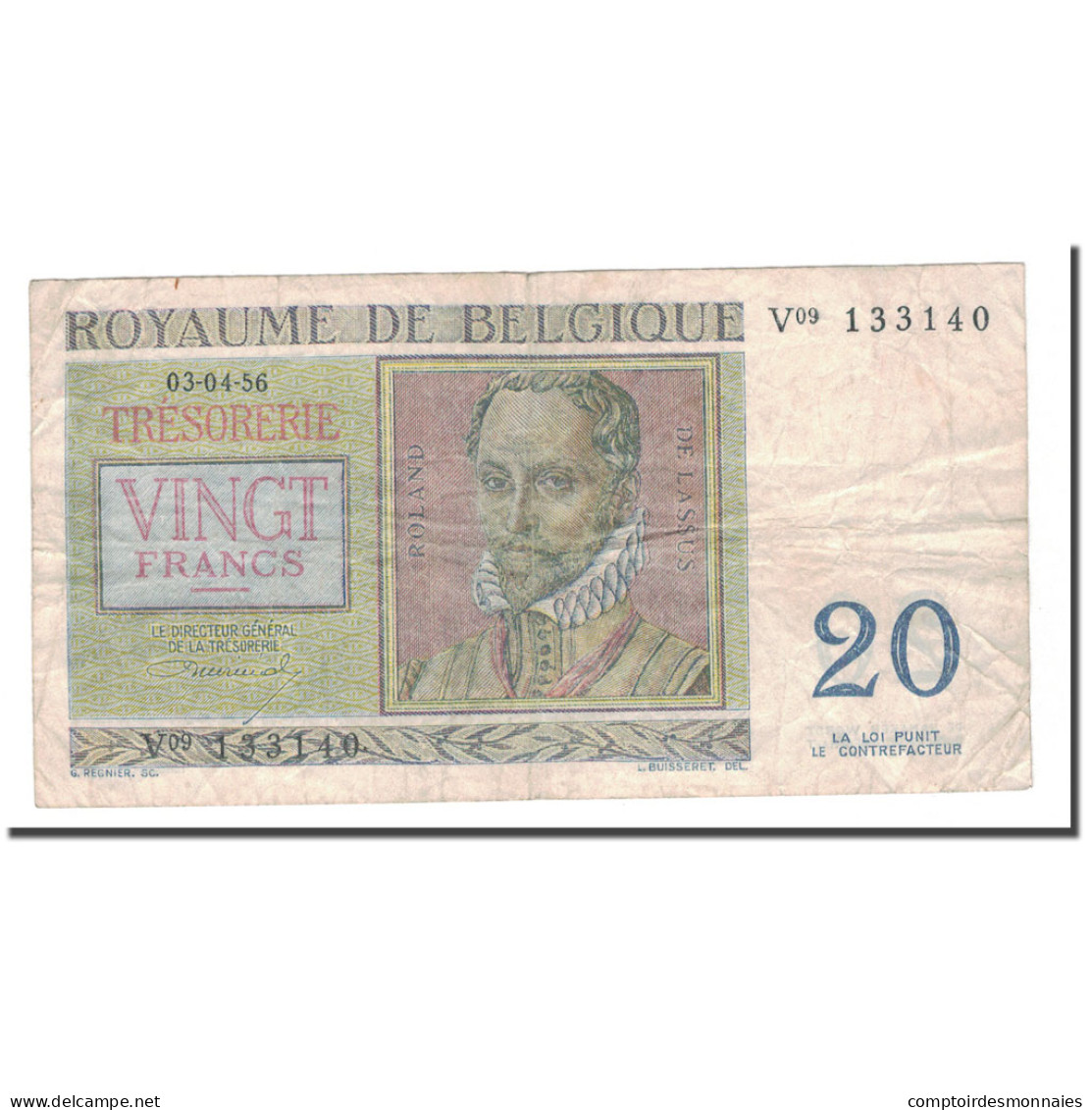 Billet, Belgique, 20 Francs, 1956, 1956-04-03, KM:132b, TB - Andere & Zonder Classificatie