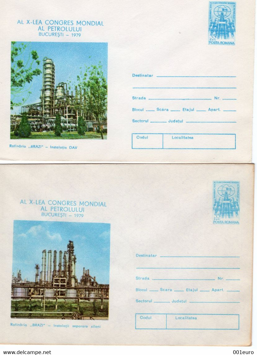 ROMANIA 1979: OIL WORLD CONGRESS - BUCHAREST 1979, 2 Unused Prepaid Cover 122/1979, 123/1979 - Registered Shipping! - Entiers Postaux