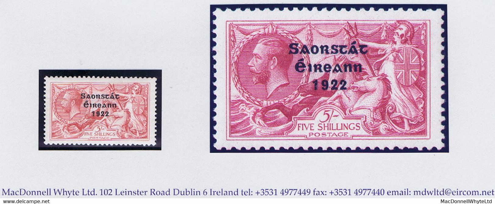 Ireland 1922-23 Thom Saorstat 3-line Ovpt On 5s Rose-red Fresh Well Centred Mint Hinged - Unused Stamps