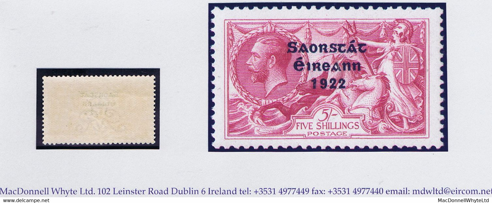 Ireland 1922-23 Thom Saorstat 3-line Ovpt On 5s Rose-red Fresh Well Centred Mint Hinged - Unused Stamps