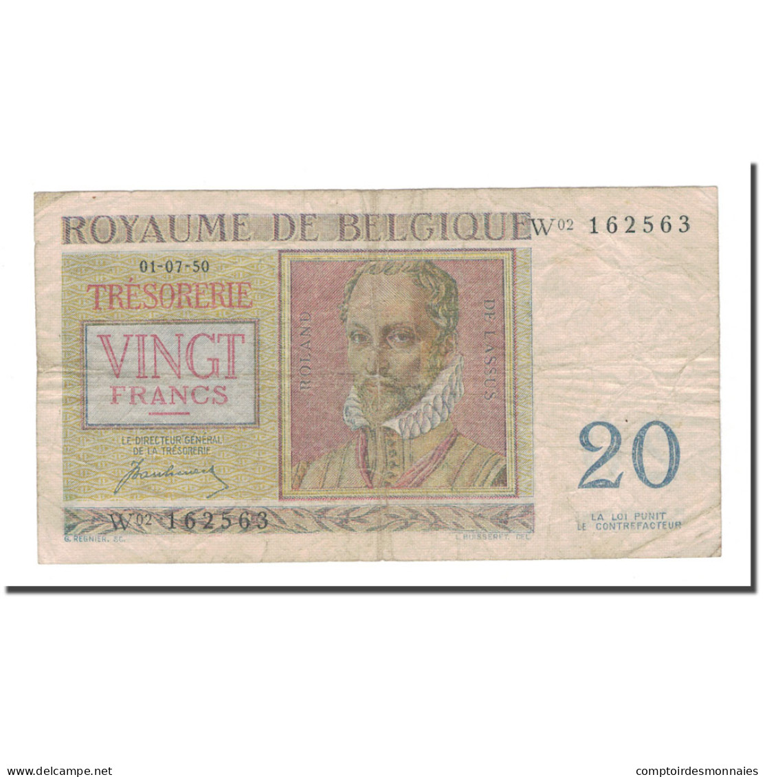 Billet, Belgique, 20 Francs, 1950, 1950-07-01, KM:132a, TB - Autres & Non Classés