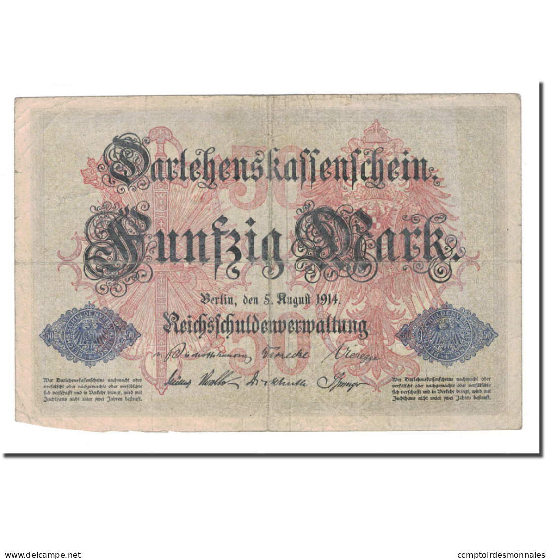 Billet, Allemagne, 50 Mark, 1914, 1914-08-05, KM:49a, TB+ - 50 Mark