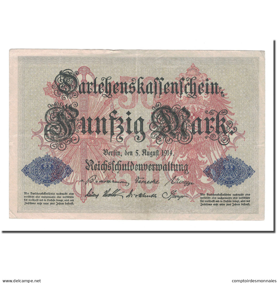 Billet, Allemagne, 50 Mark, 1914, 1914-08-05, KM:49b, TTB - 5 Mark