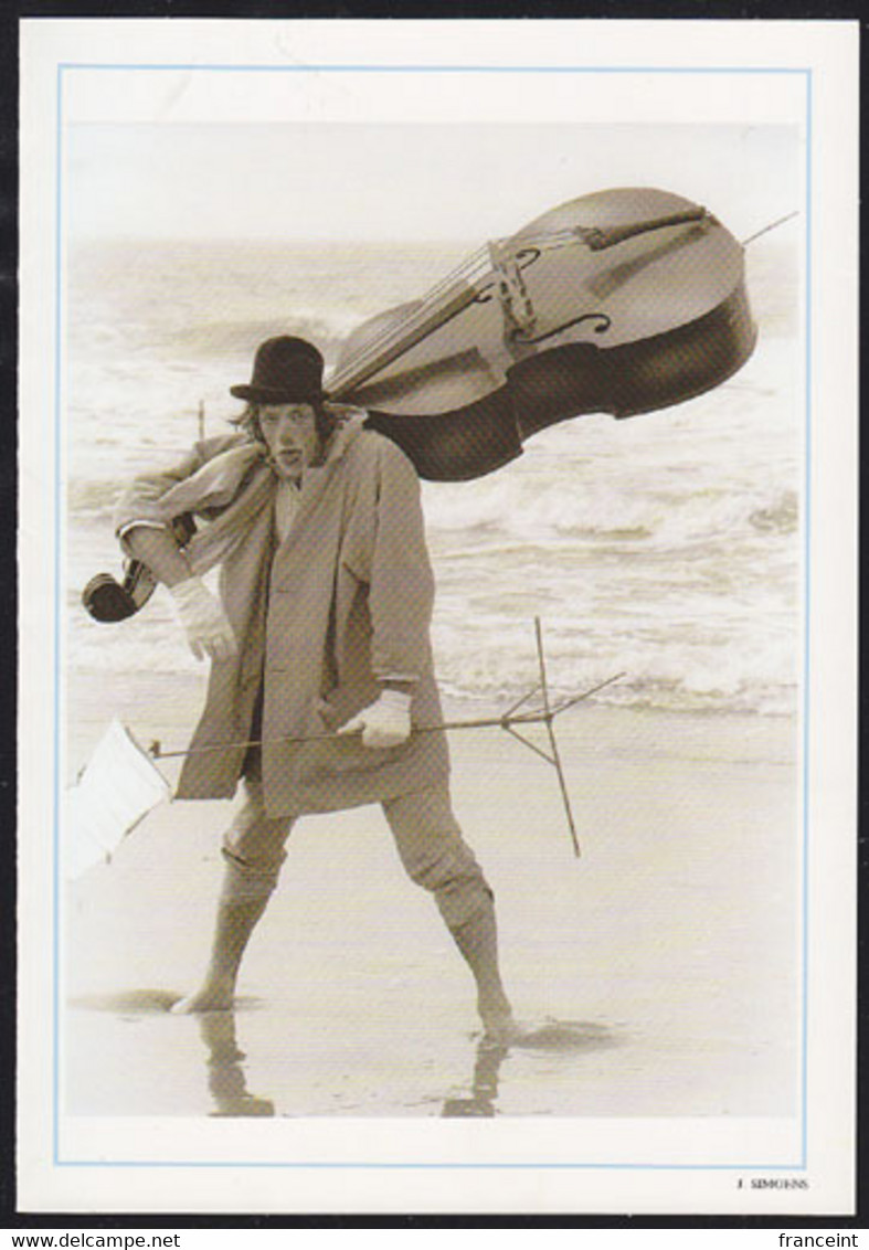 BELGIUM (1990) Clown Carrying Double Bass Beside Seashore. Illustrated Postogram. - Postogram