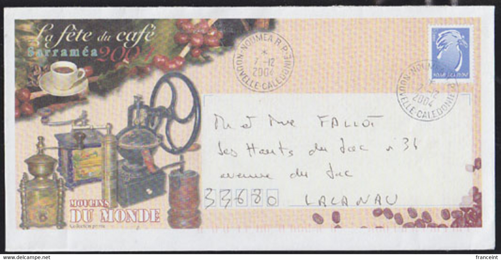 NEW CALEDONIA (2004) Antique Coffee Grinders. Illustrated Postal Stationery Envelope. - Postwaardestukken