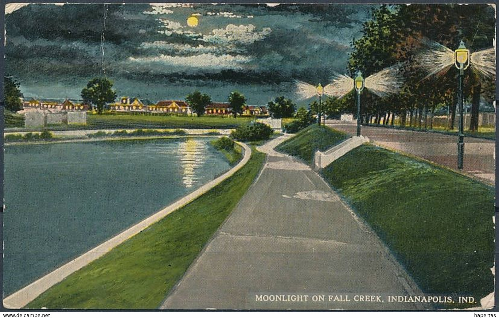 Moonlight On Fall Creek, Indianapolis, Ind. / Postmark - Posted 1915 - Indianapolis