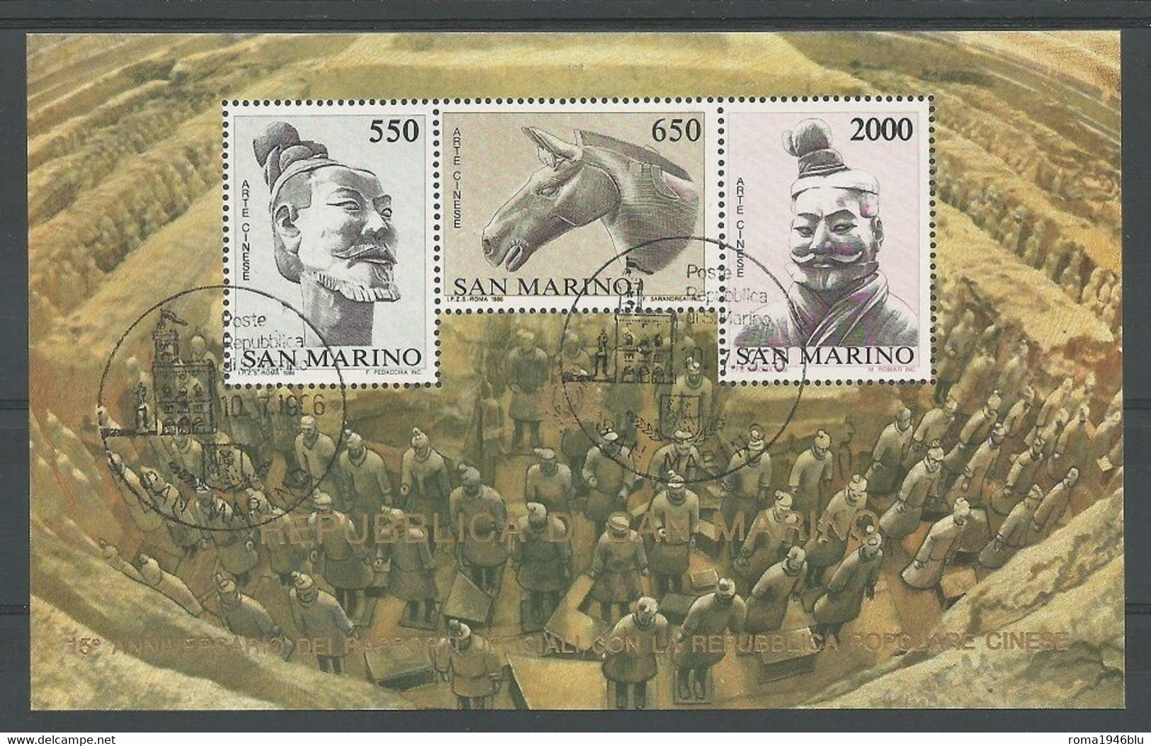 SAN MARINO - 1986  ARTE CINESE BF USATO - Blocks & Sheetlets