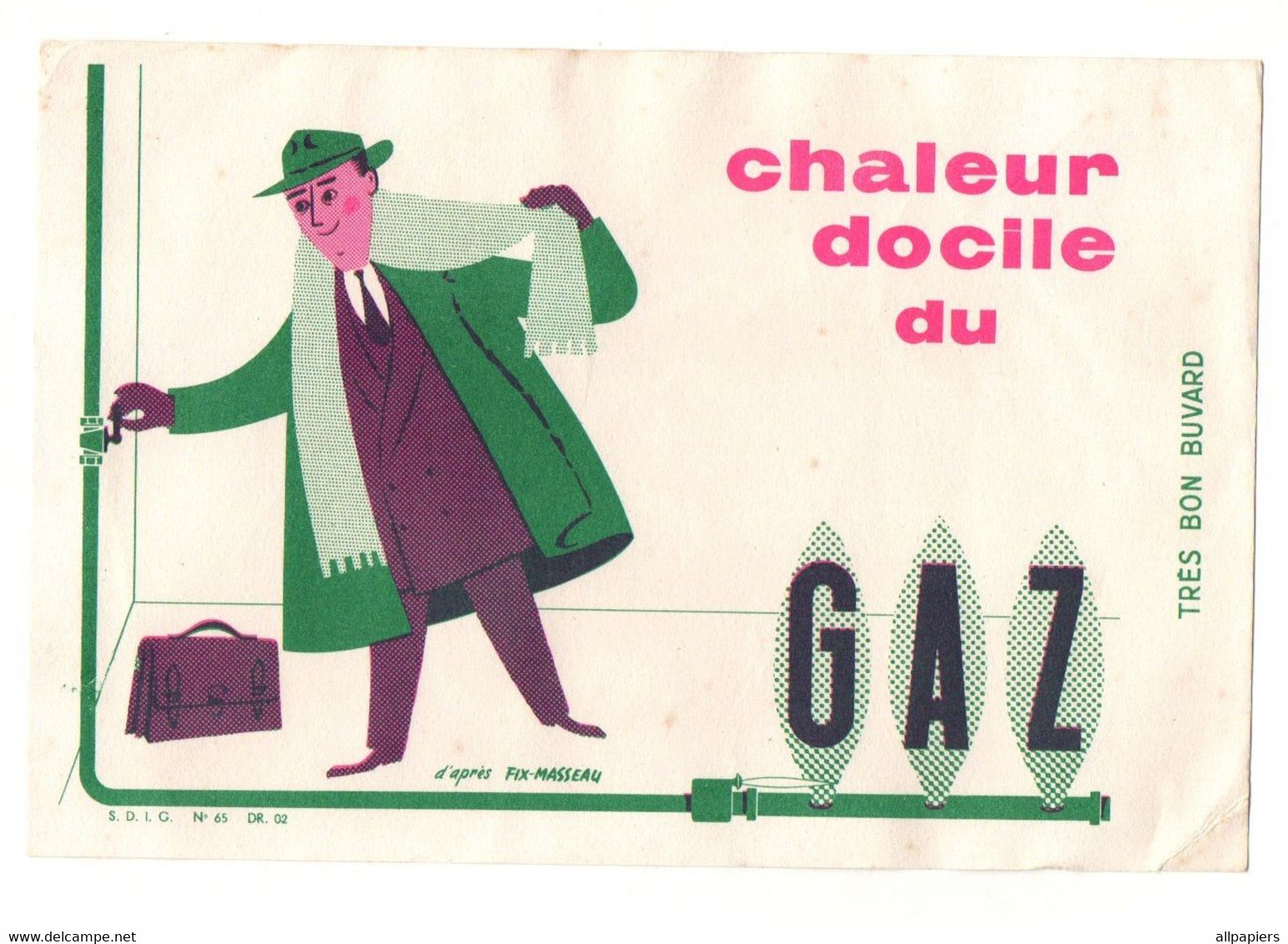 Buvard Chaleur Docile Du Gaz D'après Fix-Masseau S.D.I.G. N°65 - Format : 21x14 Cm - Electricité & Gaz