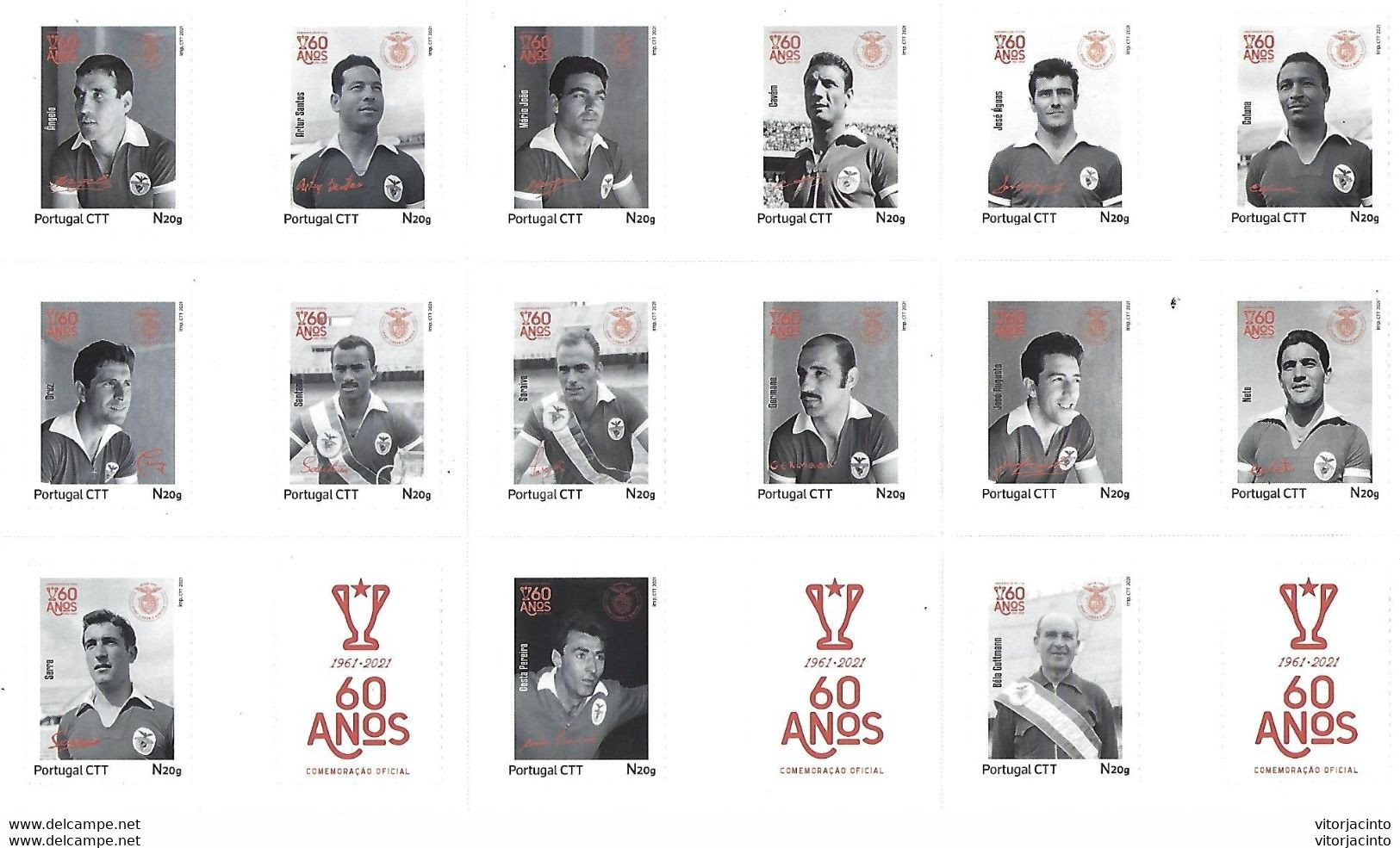 PORTUGAL - 15 Auto-adhesive My Stamp (meuselo), N20g - BENFICA 60 Years - Official Celebration - European Champions Cup - Collections