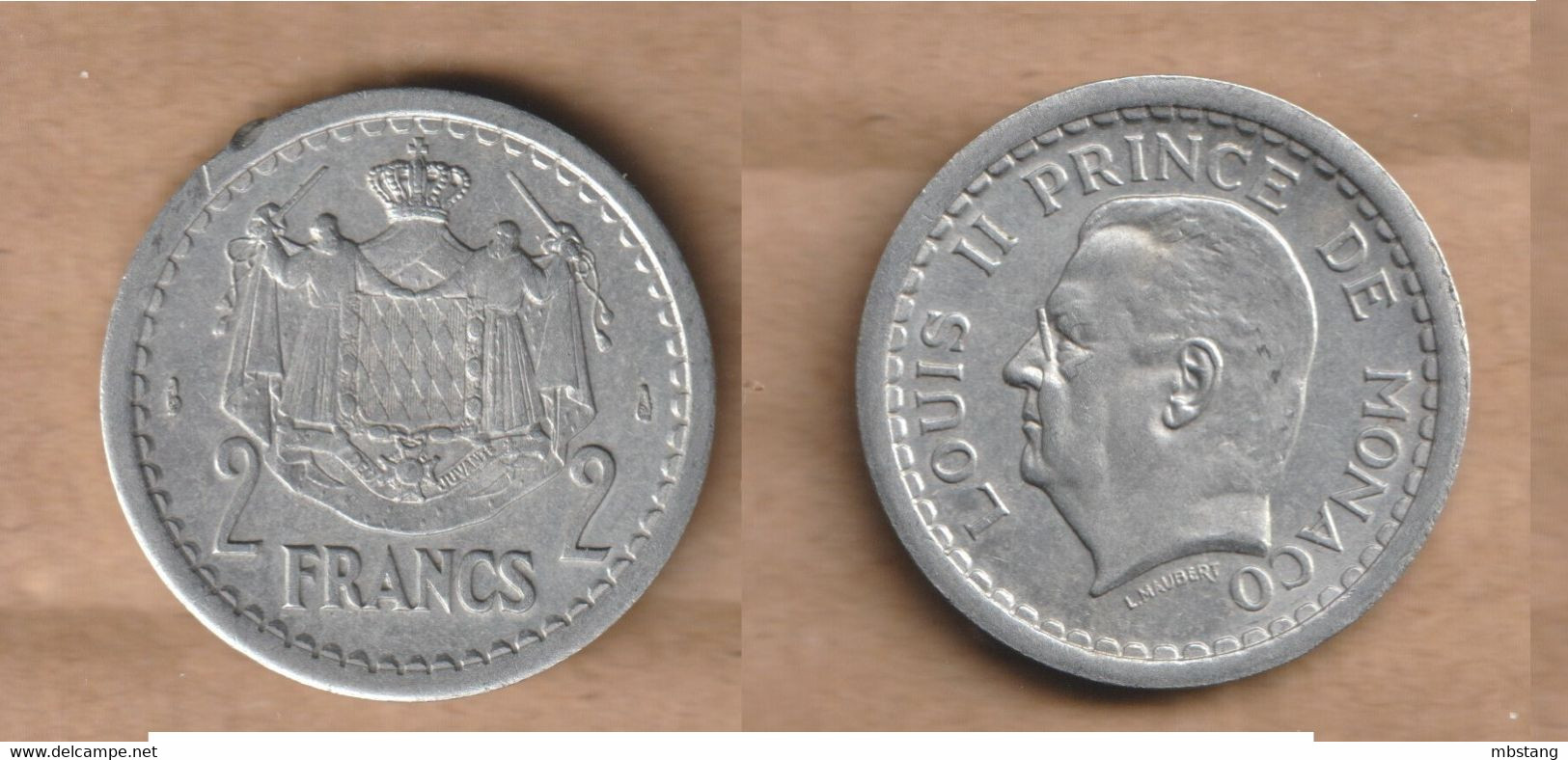 MONACO  2 Francs - Louis II (1943) Aluminium • 2.25 G • ⌀ 27 Mm KM# 121, - 1949-1956 Anciens Francs