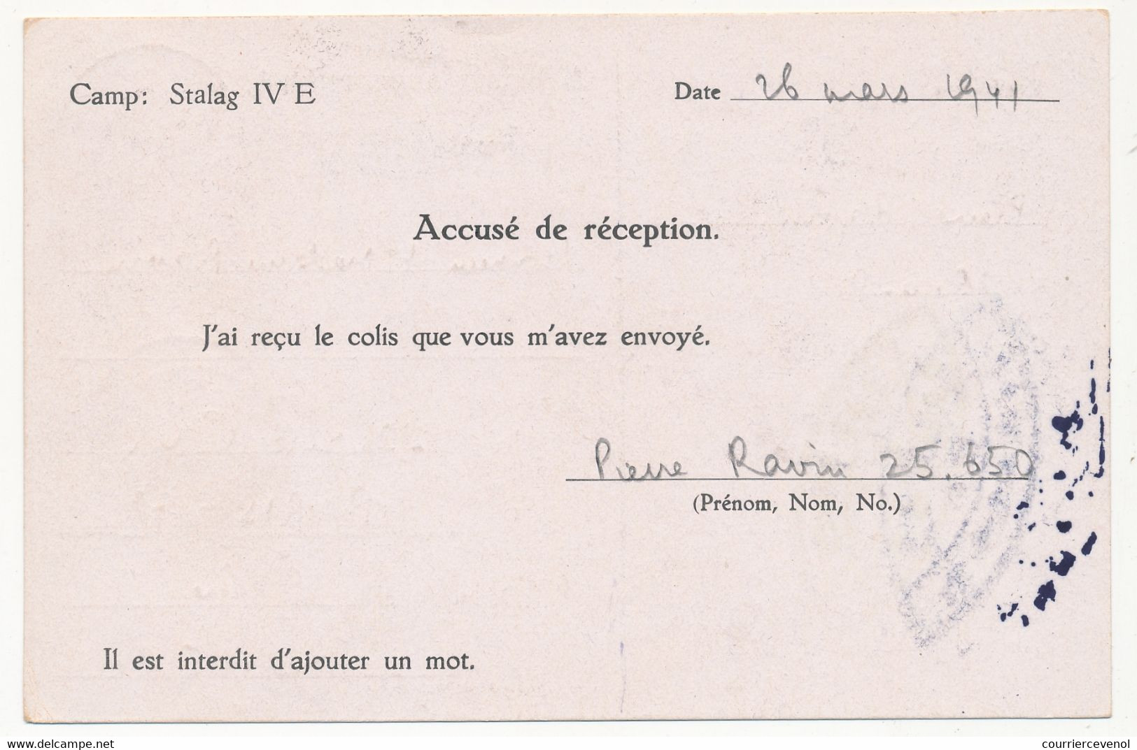 KRIEGSGEFANGENENPOST - Postkarte Depuis Le Stalag IV E - Censeur 12 - 1941 - WW II