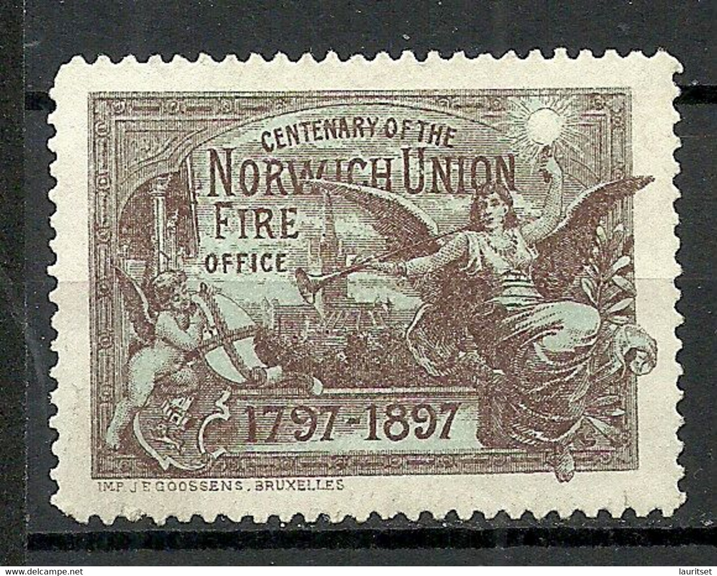 Great Britain 1897 Norwich Union Fire Office Insurance Advertising Poster Stamp (*) - Cinderellas