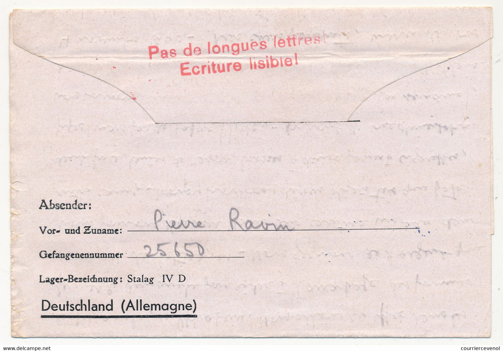 KRIEGSGEFANGENENPOST - Correspondance P.G. Du Stalag IV D - Censeur 5 - 1940 - Griffe Rouge "Pas De Longues Lettres ... - Oorlog 1939-45