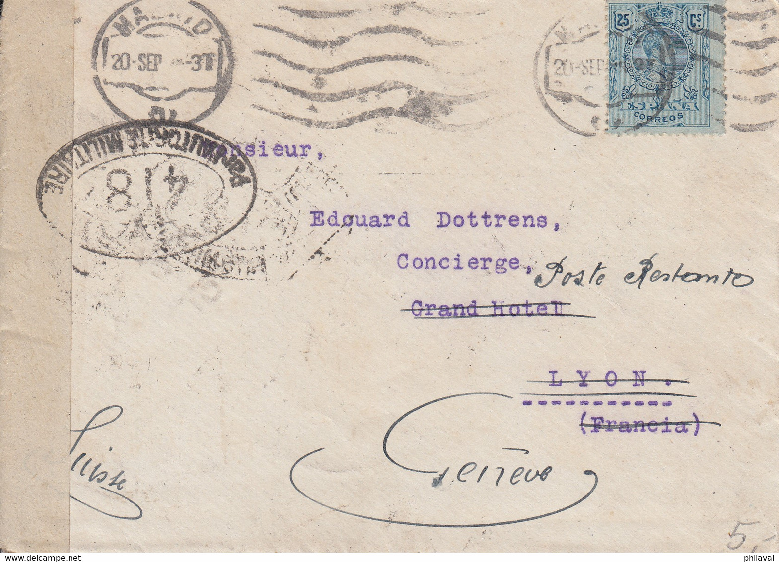 Lettre D'Espagne, Avec Censure - 14,5 X 10 Cms. - Andere & Zonder Classificatie