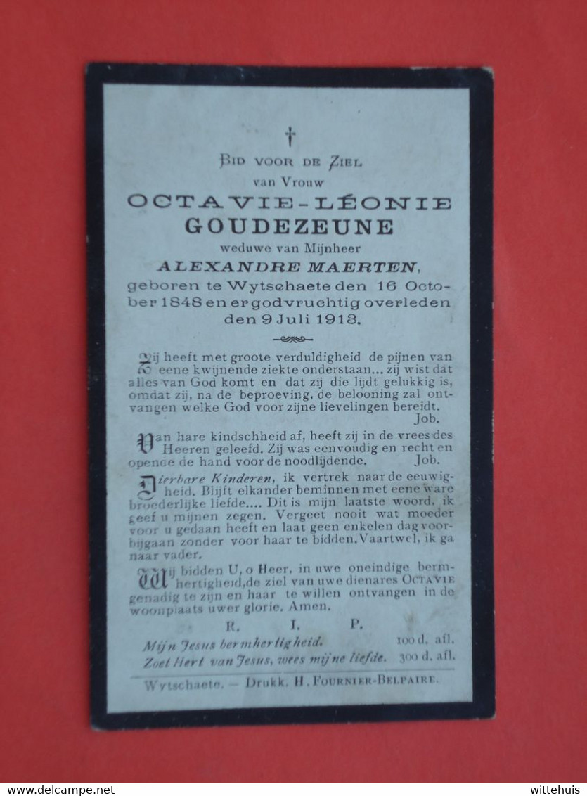 Octavie Goudezeune - Maerten Geboren Te Wytschaete - Wijtschate 1848 Overleden  1913  (2scans) - Religion & Esotericism