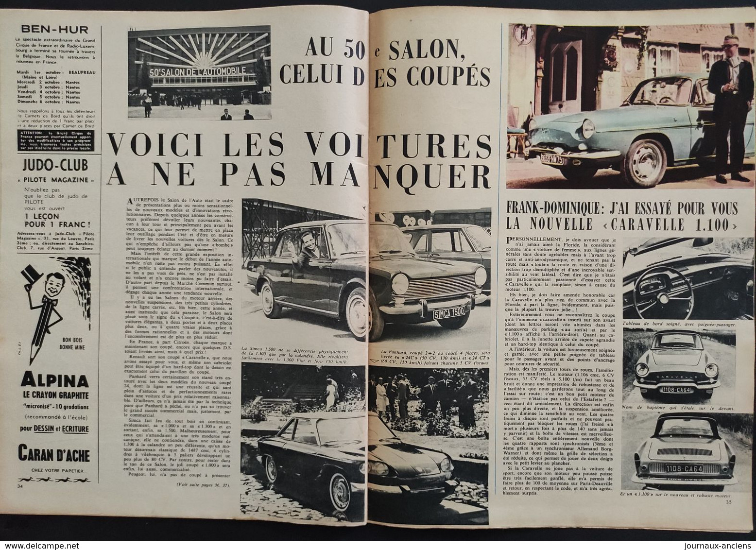 1963 JOURNAL PILOTE N° 206  - LE TOUR DE GAULLE D'ASTERIX - LE SALON DE L'AUTOMOBILE - RENAULT 1100 - Pilote