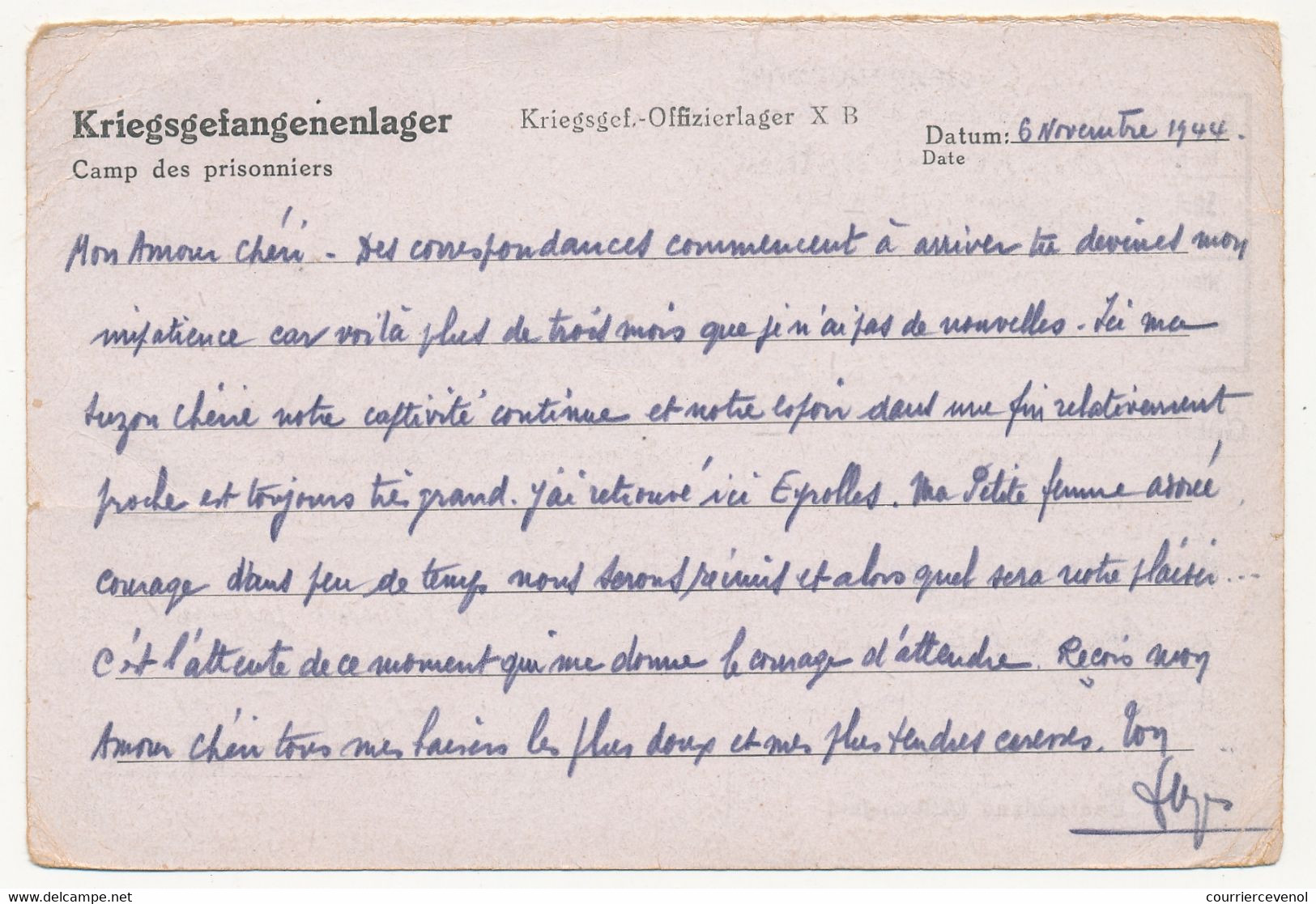 KRIEGSGEFANGENENPOST - Postkarte Depuis L'Oflag X B - Censeur 9 - 1944 - Guerre De 1939-45