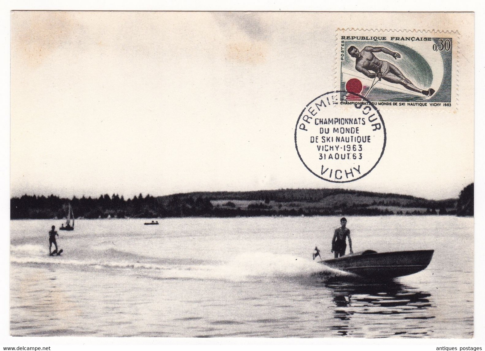 Carte Du Premier Jour 1963 Vichy Allier Championnats Du Monde De Ski Nautique Water Skiing - Wasserski