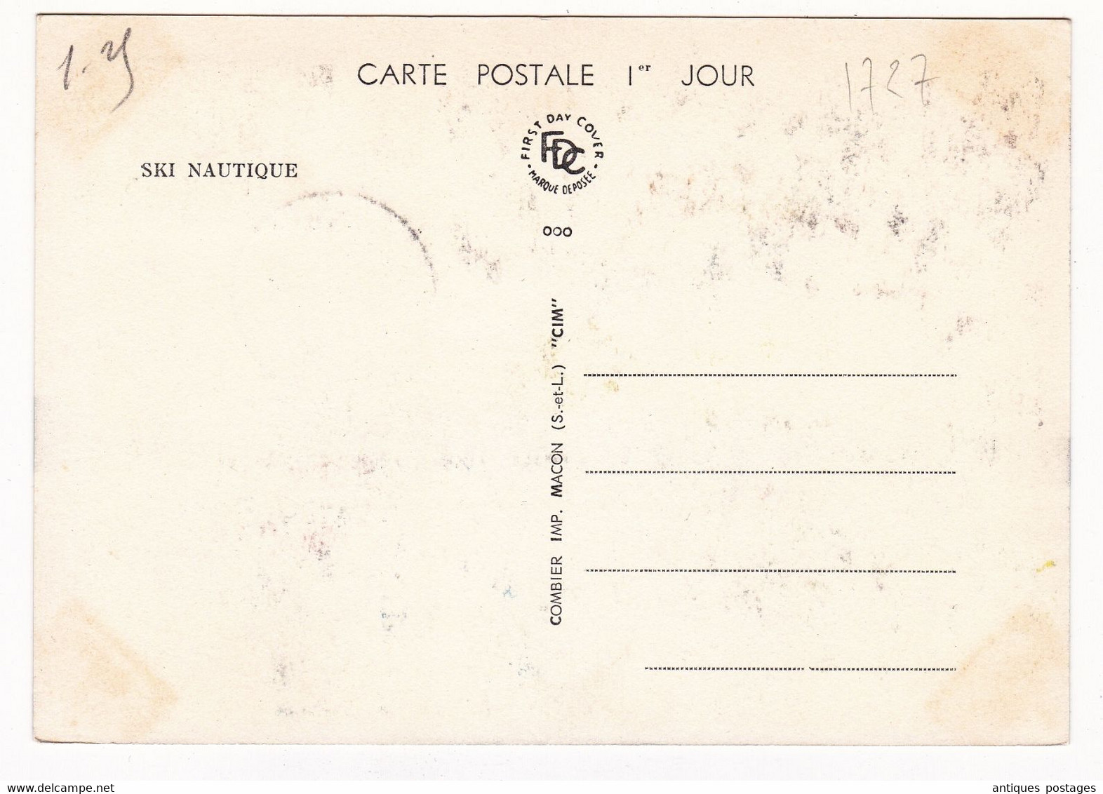 Carte Du Premier Jour 1963 Vichy Allier Championnats Du Monde De Ski Nautique Water Skiing - Water-skiing