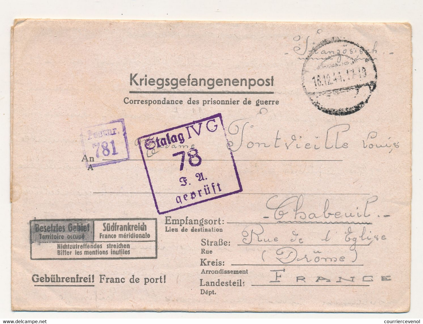 KRIEGSGEFANGENENPOST - Correspondance Des PG (lettre Avec Volet Réponse) Stalag IV G - Censeur 78 - 1941 - Guerre De 1939-45