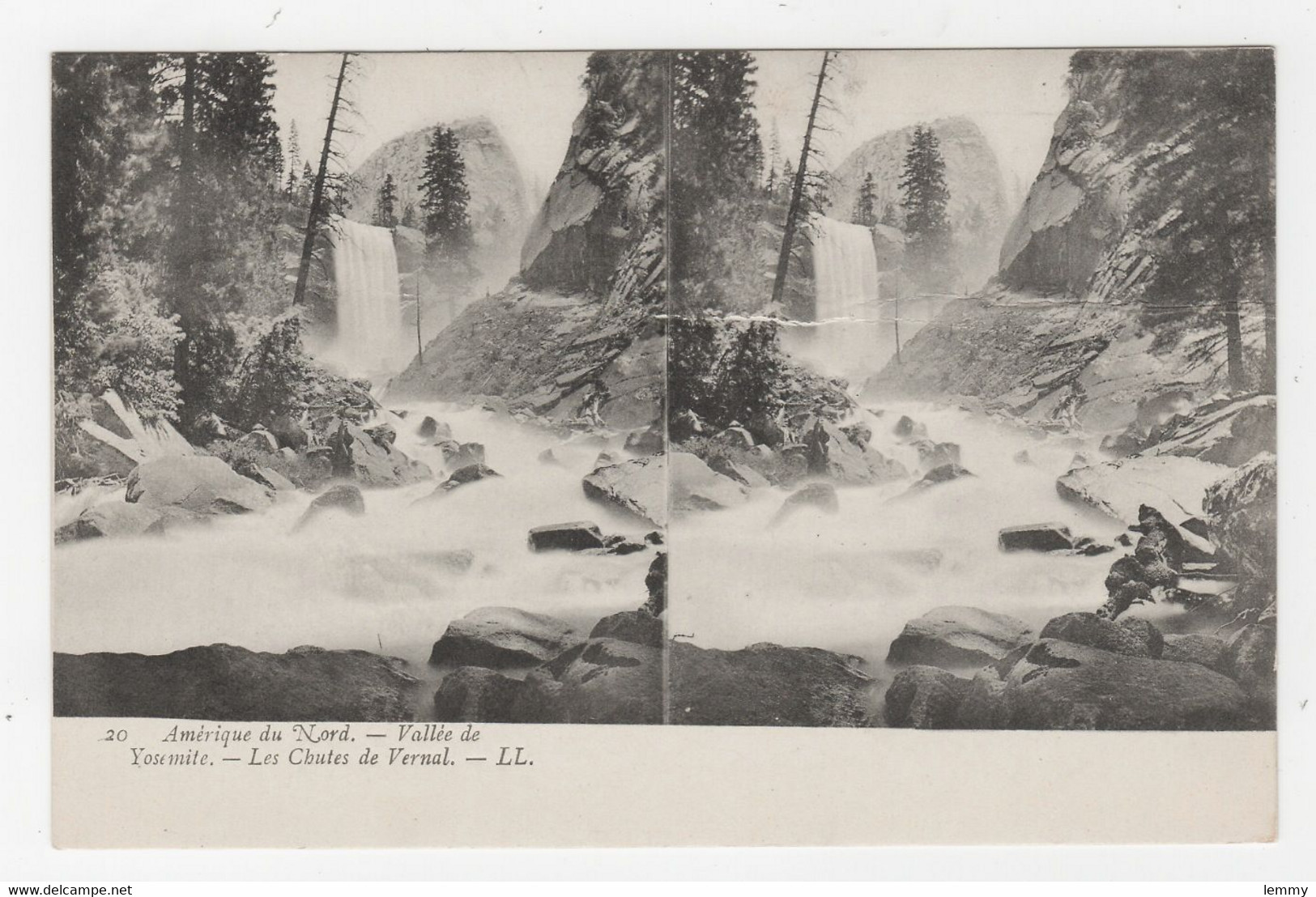 AMÉRIQUE DU NORD - CARTE STÉRÉO - VALLÉE  DE YOSEMITE - CHUTES DE VERNAL - LL. N° 20 - Estereoscópicas