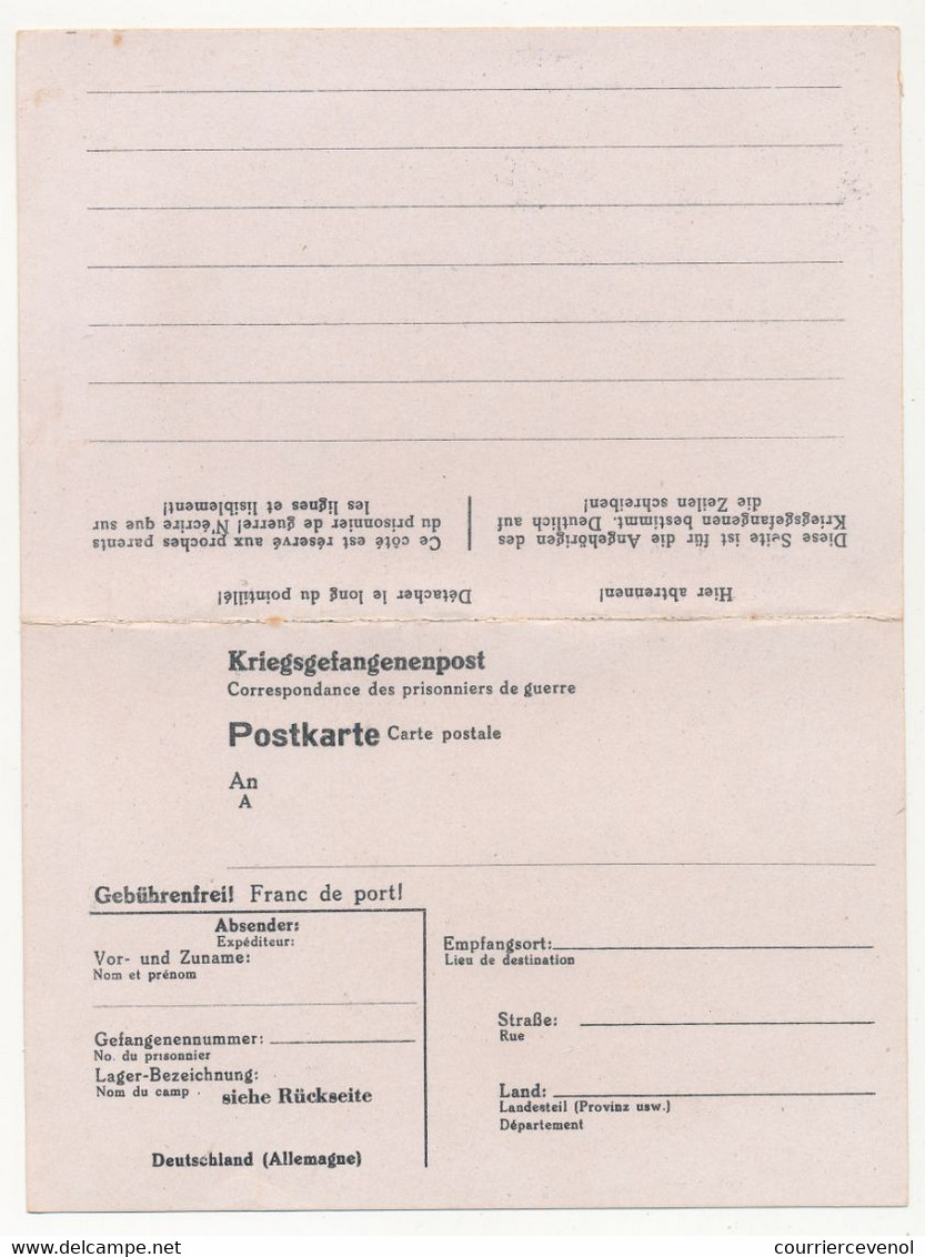 KRIEGSGEFANGENENPOST - Carte Postale Double Pour Le Stalag XI A - Neuve - Guerre De 1939-45