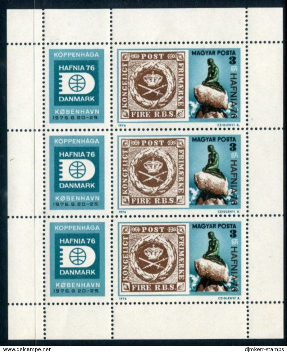 HUNGARY 1976 HAFNIA Stamp Exhibition Sheetlet MNH / **.  Michel 3133 Kb - Blokken & Velletjes