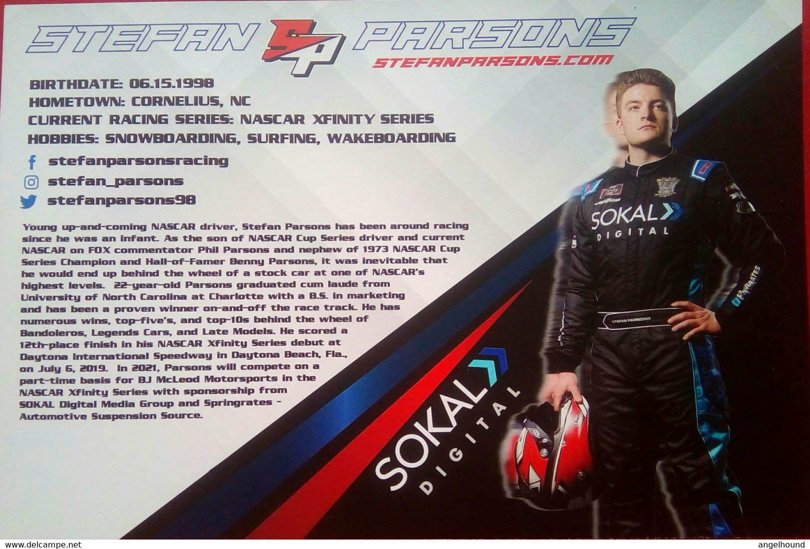 Stefan Parsons ( American Race Car Driver ) - Uniformes Recordatorios & Misc