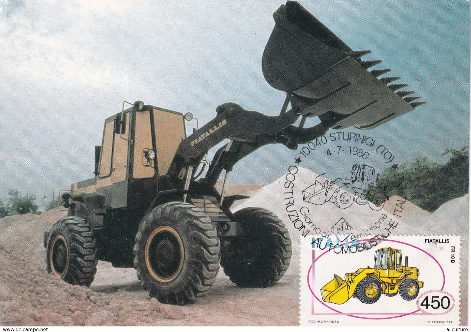 A9078- THE NEW WHEEL LOADERS EXCAVATOR - 1986 STUPINIGI ITALIANE ROMA ITALIA MAXIMUM CARD USED STAMP - Fabbriche E Imprese