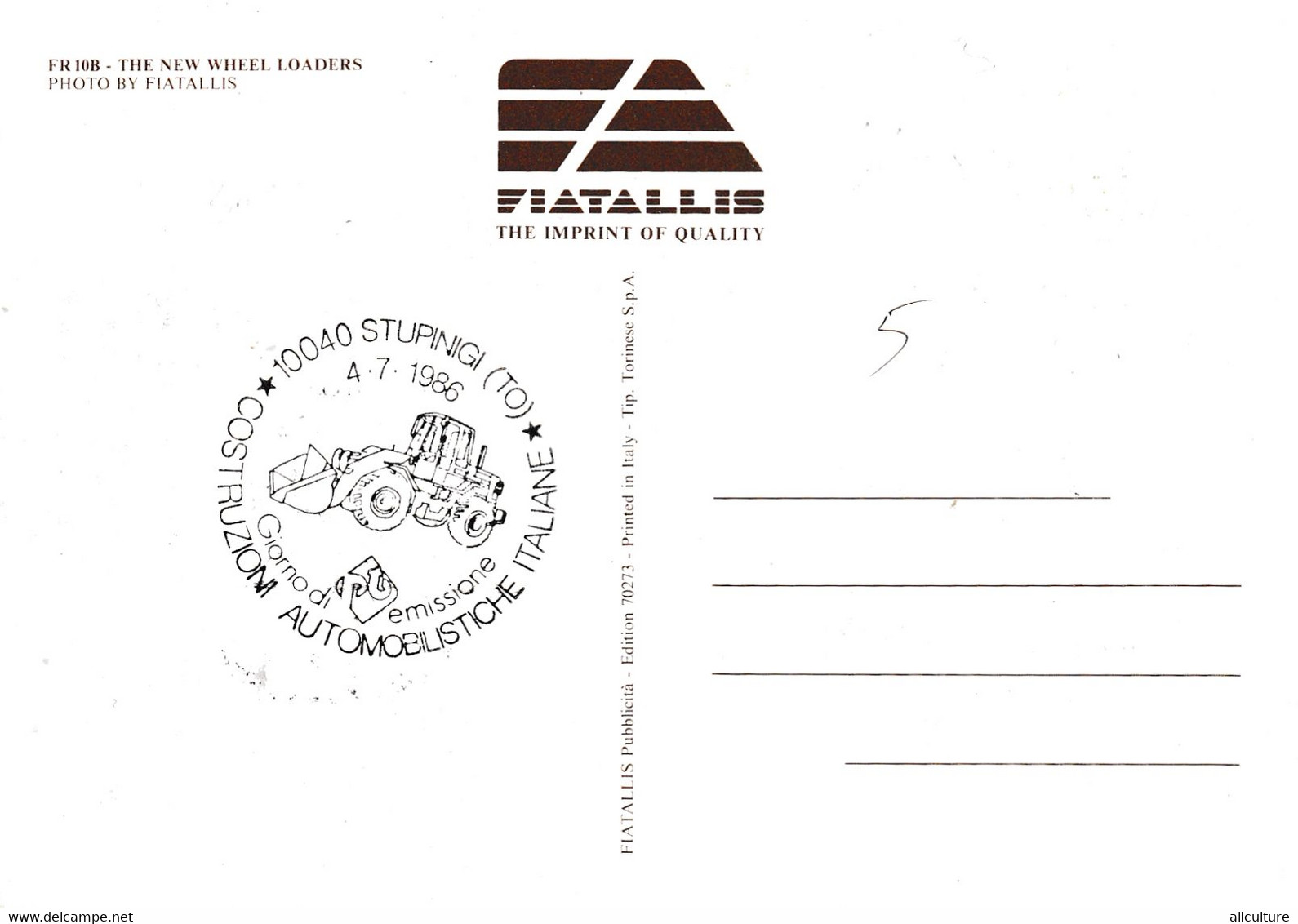 A9078- THE NEW WHEEL LOADERS EXCAVATOR - 1986 STUPINIGI ITALIANE ROMA ITALIA MAXIMUM CARD USED STAMP - Fabbriche E Imprese