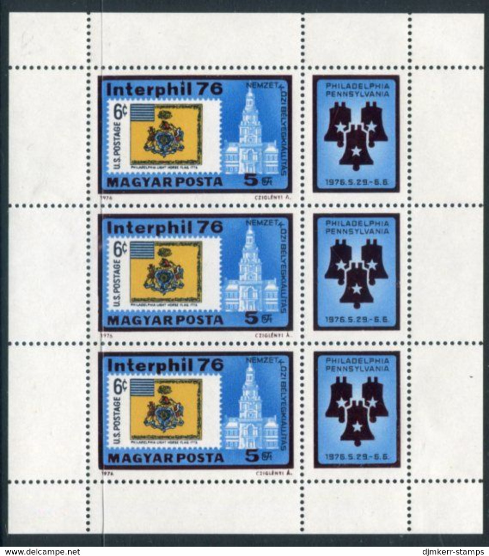 HUNGARY 1976 INTERPHIL Stamp Exhibition Sheetlet MNH / **.  Michel 3122 Kb - Neufs