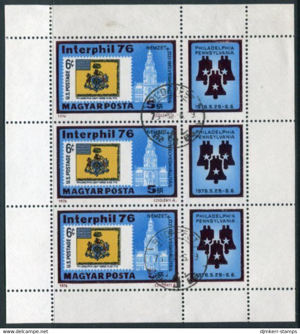 HUNGARY 1976 INTERPHIL Stamp Exhibition Sheetlet Used.  Michel 3122 Kb - Gebraucht