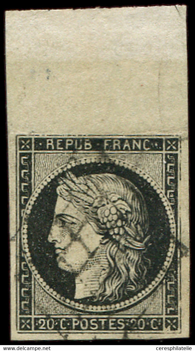 EMISSION DE 1849 - 3    20c. Noir Sur Jaune, Obl. GRILLE, Froiss. Au Niveau Du Bdf, Aspect TTB - 1849-1850 Ceres