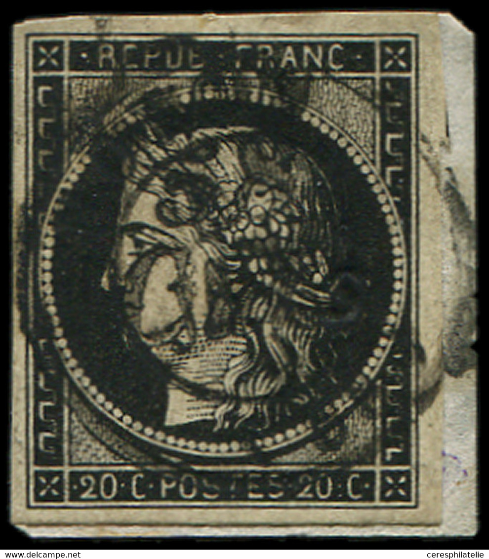 EMISSION DE 1849 - 3    20c. Noir Sur Jaune, Obl. Cursive 58/CUTS Et Càd T15 NOYON (4)/JANV/49 Sur Petit Fragt, TB - 1849-1850 Ceres