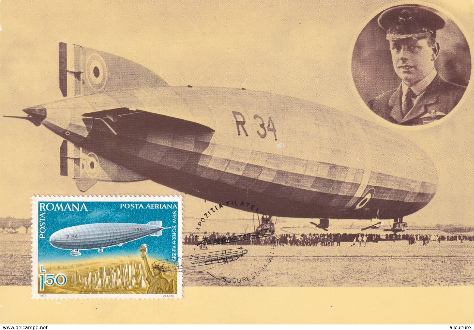 A9099- THE WORLD'S FIRST FLIGHT OVER ATLANTIC OCEAN, ZEPPELIN 1919 MAXI CARD, PHYLATELIC EXHIBITION BUCHAREST 1979 - Zeppelins