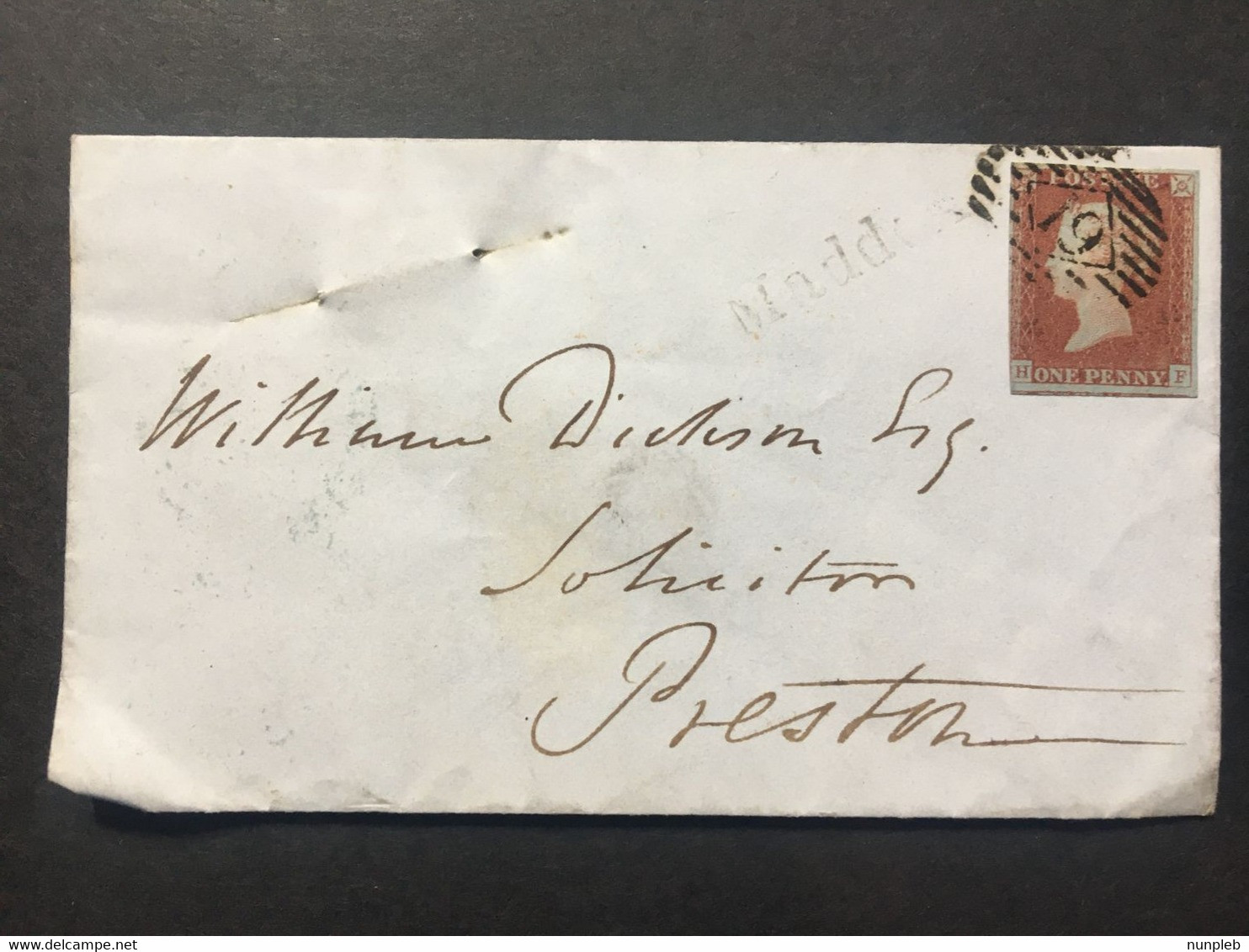 Victoria 1848 Cover London To Preston Tied With 1d Red Imperf + Maddox St. Single Line Mark - Briefe U. Dokumente