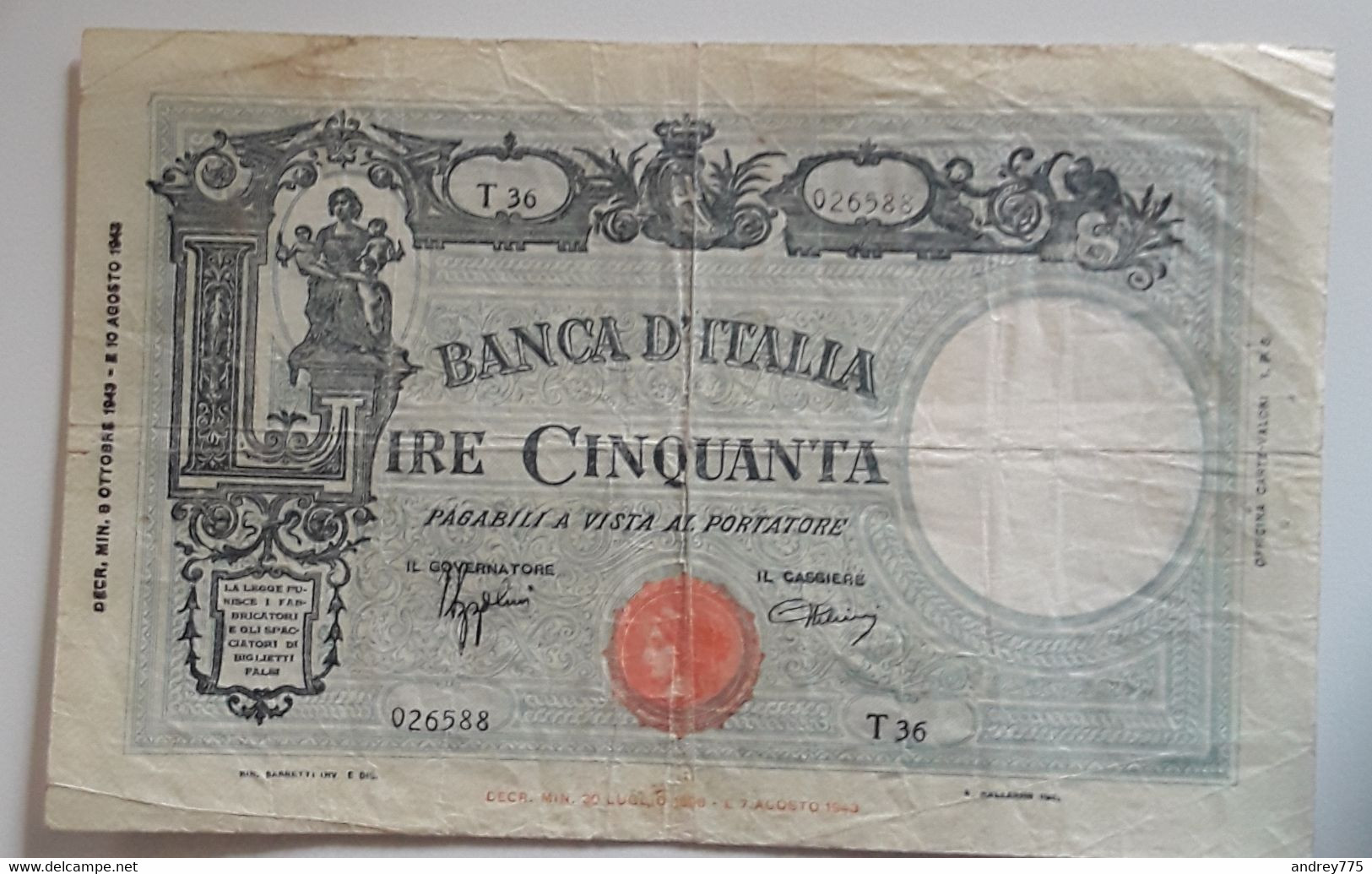 Banconota - 50 Lire 10 /08/1943 - 50 Lire