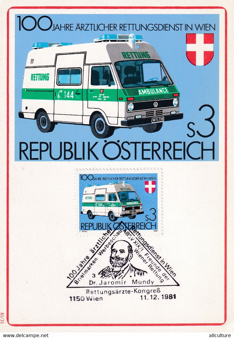 A9120- 100TH ANNIVERSARY OF EMERGENCY SERVICE VIENNA AUSTRIA MAXIMUM CARD, 1981 USED STAMP - First Aid