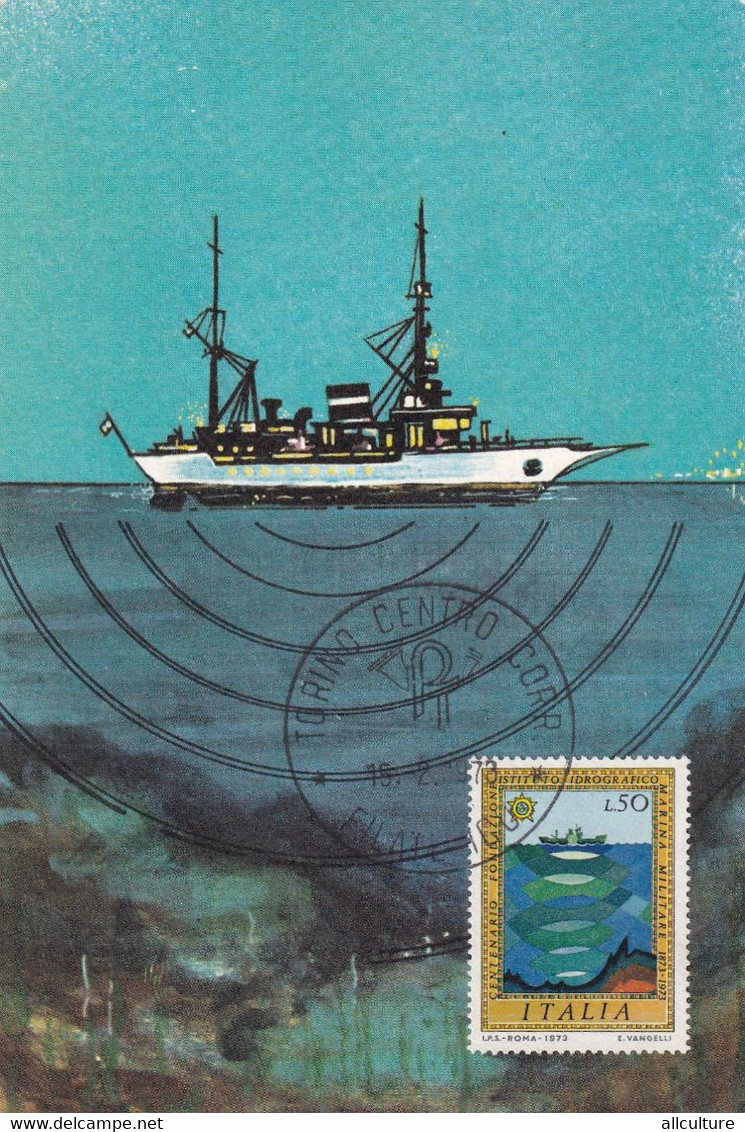 A9122- THE CENTENARY OF THE HYDROGRAPHIC INSTITUTE FOUNDATION, NAVY, VESSEL WITH SONARS SOUNDER, MAXI CARD 1973 ITALIA - Barcos